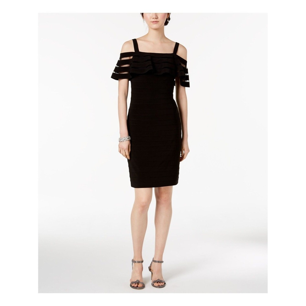 Adrianna Papell Black Banded Off Shoulder Sheath‎ Dress AP1D101308 Size 12 NEW